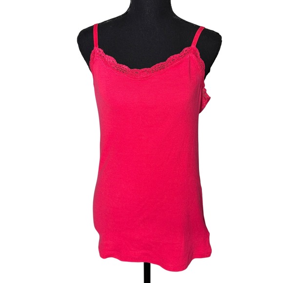 Faded Glory Womens Y2K Lace Trim Ribbed Top Size L Preppy Romantic Soft Girl - Picture 1 of 6
